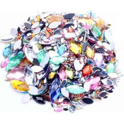 Acrylic Flat Back Rhinestone Random Mix 7 Size 600pcs Marquise Earth Facets Glue On Beads Dress DIY Jewelry Nails Art Charms
