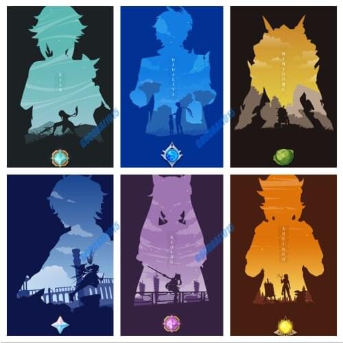 5d Diy Diamond Painting Anime Genshin Impact Silhouette Cross Stitch Kits Diamond Mosaic Embroidery Full Drill Home Decor