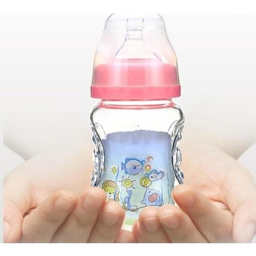 Baby Cartoon Glass Milk Wide Mouth Bottle Juice Kids Drink Milk Silicone Glass Material Bottle 150ML