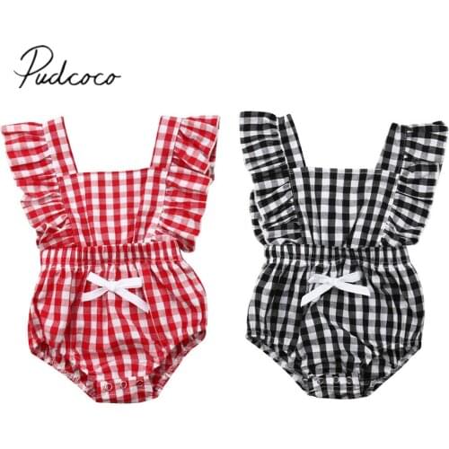 2019 Children Summer Clothing Newborn Infant Baby Girls Clothes Ruffle Plaids Jumpsuit Bodysuit Sunsuit Checked Outfits 0-24M