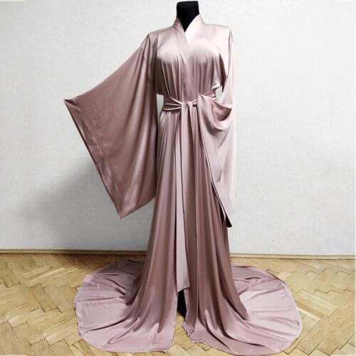 Long Silk Robe Kimono Dressing Gown with Belt Wedding Bathrobes Women Boudoir Sleepwear Nightgowns