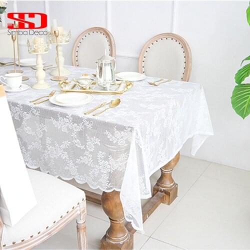 European Lace Tulle Tablecloths For Table Wedding Decoration Picnic Blanket Romantic Floral White Sheer Kitchen Rectangular Mats