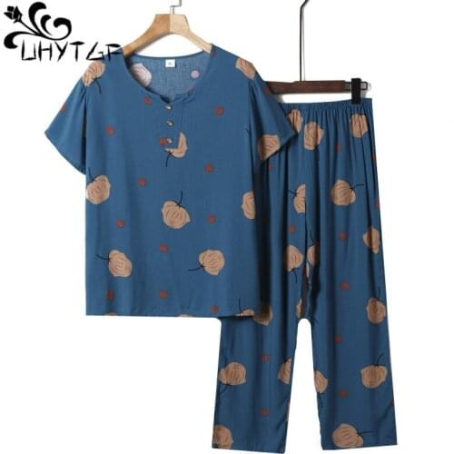 UHYTGF Short-Sleeved T-Shirt Summer Two-Piece Sets Women Soft Cotton Silk Thin Tracksuit 4XL Plus Size Suit Female Clothing 2078