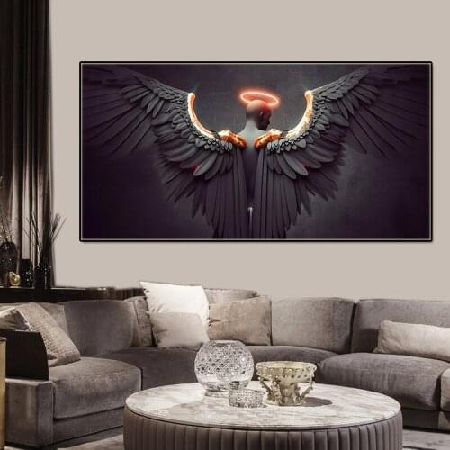 Canvas Painting Scandinavian Nude Wing Angel with Black Wings Posters on The Wall Decorations Living Room Abstract Picture Art