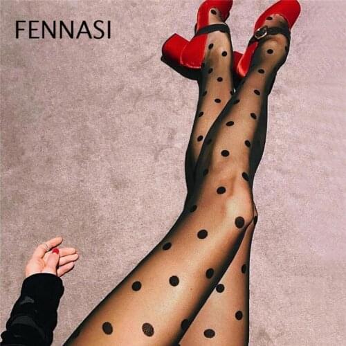 FENNASI 2Pcs Women Sexy Tights Pantyhose Sheer Lace Big Dot Pantyhose Ladies Vintage Faux Tattoo Round Dot Stockings Pantyhose