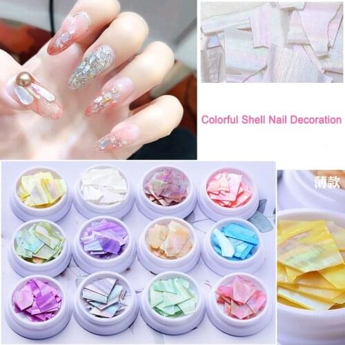 1 Box Colorful Nails Abalone Shell Fragments Texture Natural Seashell 3d Charm Nail Art Decoration Slice DIY Beauty Salon Tools