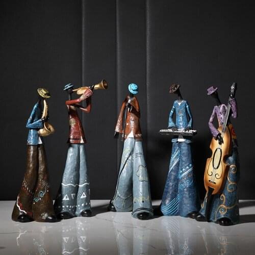 Creative Rock Band Figurines Resin Retro Musical Instrument Musician Statue Home Decoration Saxophone Guitar Singer Sculpture(5
