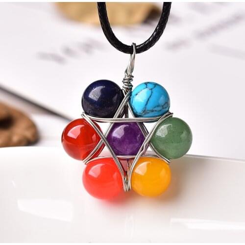 1PC Fashion Natural Stone Pendant Colorful Amethyst Agate Mineral Jewelry Seven Chakras Energy Quartz For Men Women Crystal Gift