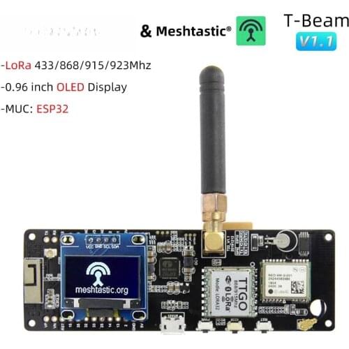 TTGO Meshtastic T-Beam V1.1 Lora 32 ESP32 433/868/915/923Mhz WiFi Bluetooth ESP32 GPS NEO-6M SMA 18650 Battery Holder With OLED