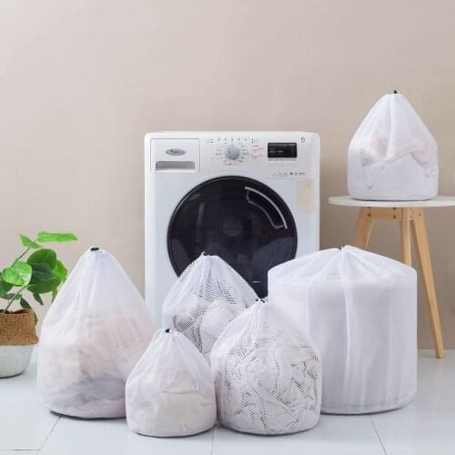 8 Sizes Washing Bags Drawstring Mesh Underwear Laundry Basket Polyester Net Washing Machine Bag Large Capacity Dirty Laundry Bag