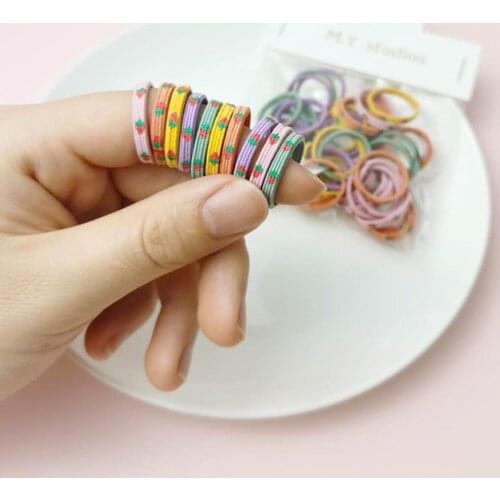 40Pcs/Lot Korean Fashion Elastic Hair Bands DIY Flower Hairband Round Mini Ring Cute Pigtail Holder Print Girls Hair Accessories