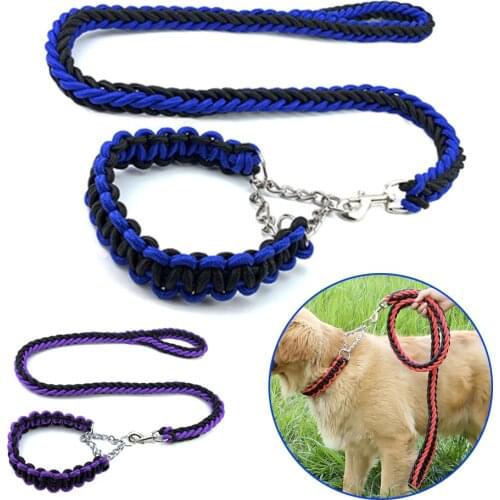Nylon Braided Dog Collar And Leash Set Traction Rope For Small Medium Large Dog Leash Chien Pitbull Bull Terrier Pet Accessories