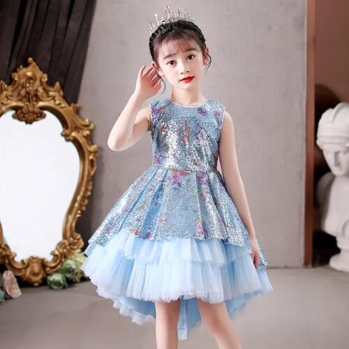 Flower Girls Dress Sequined Cake Tutu Skirt Wedding banquet Party Tail Elegant Princess Sleeveless Children Dresses 3-12 years