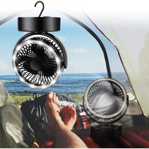 Portable Tent Camping Fan With LED Lantern Lamp Light USB Rechargeable Fishing Hiking Home Hook Hanging Personal Fan 2021 New