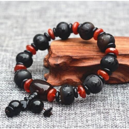 Drop Shipping Natural Agate Chalcedony Bracelets Six-word Rumors Buddha Beads Gift for Men Fashion Jade Stone Jewelry