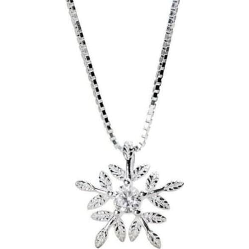 925 Sterling Silver Winter Snowflake Pendant Fashion Zircon Chain Necklace Jewelry Female Girls Birthday Party Accessory SN004