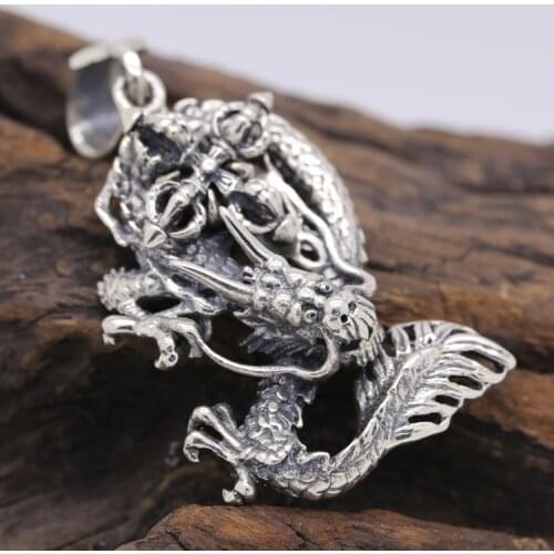 Handmade 925 Silver Dragon Pendant vintage sterling silver Cross Dragon Power Amulet Pendant Good Luck Amulet