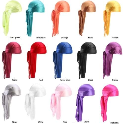 Long Tail Silk Scarf Muslim Turban Doo Rag Pirate Hat Durag Chemo Caps Skull Hat Headwear 18 Colors To Choose From