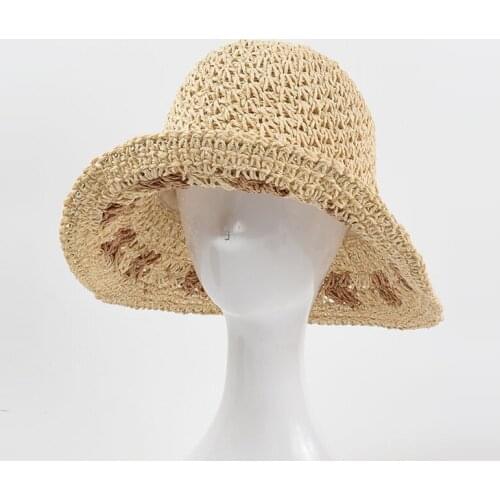 Sun Hat Women Grass Summer Beach Wide Brim Breathable UV Protection Folding Outdoor Accessory For Teenagers