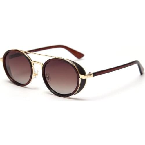 Veshion Retro Shield Sunglasses Oval Women Double Bridge Metal Uv400 Men Round Sun Glasses Polarized 2021 Summer Style