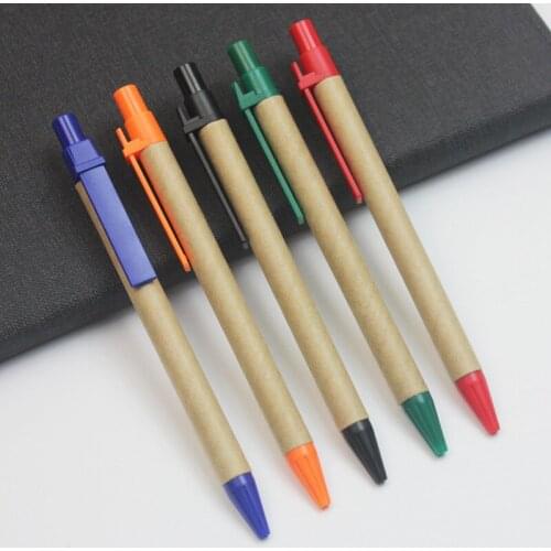 Brand new ABS environmentally friendly kraft paper stick pen press ballpoint pen paper tube pen oil pen stationery supplies