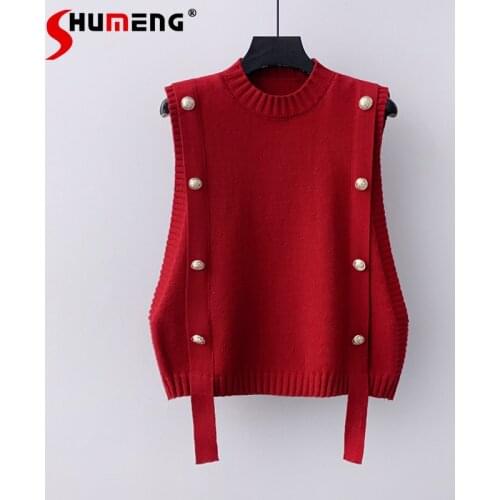 2021 Spring Autumn New Women Sweater Vest Solid Knitwear Inside Fashionable Round Neck Loose Knit Vest