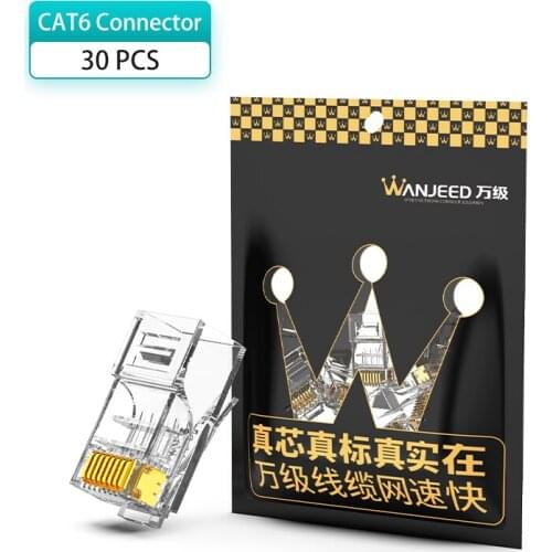 WANJEED CAT5E CAT6 RJ45 Connector 50u Gold-plated UTP 8P8C Gold-plated Network Lan cable Connector Modular Plug