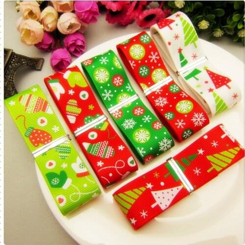 YJHSMY 1492168,25MM 6 style 5Yard/lot ribbon mix Christmas Series Printed grosgrain ribbon,DIY handmade materials,accessories