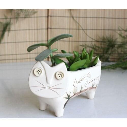 Funny Cat Ceramic Garden Flower Pots Succulent Planter Plant Container Desktop Cartoon Animal Ornaments Planter Pot