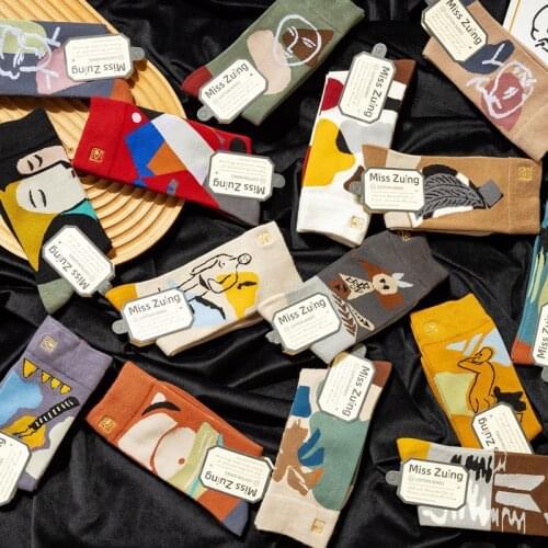 Funky Chic Graffiti Women Socks Cotton Cozy Breathable Street Casual Socks Funny Happy Autumn Winter Sock Warm Femme Chaussettes