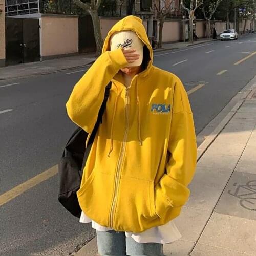 Hoodies Women Zip-up Hooded Letter Pocket Long Sleeve Korean Style New Trendy Casual BF Ulzzang Harajuku Womens Daily Clothes