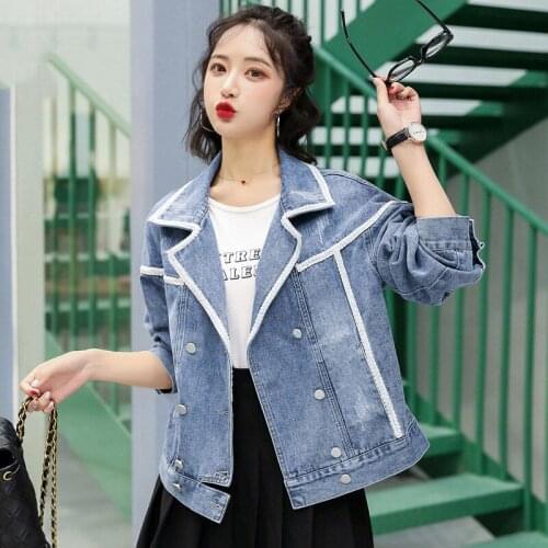 Denim Blazer Womens Short Spring and Autumn Clothes 2020 New Suit Jacket Double-breasted Casual Outerwear Chic Light Color K542