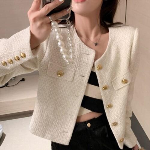 2021 New Womens Short Coat Shows The Goddess Temperament Gentle Fragrant Rice Cake Weed Long-sleeved Top