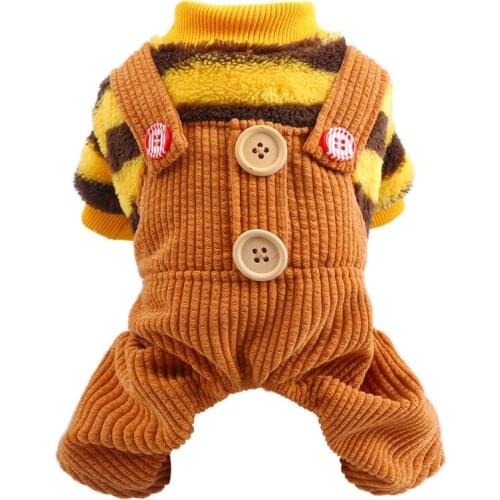 Winter Pet Clothes Teddy Bichon Warm Jumpsuit Stripe Plush Overalls for Small Dog Two Pieces Outfits Dog Romper Puppy Coat