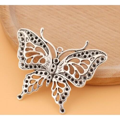 10pcs/Lot Large Hollow Butterfly Tibetan Silver Charms Pendants for Necklace Jewelry Making Accessories
