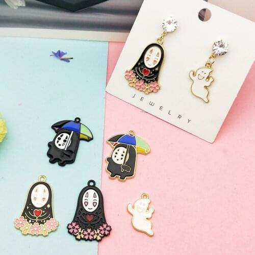10pcs/bag Cartoon Characters Enamel Charms Boy With Umbrella Ghost Pendants For DIY Earring Jewelry Accessory Metal Floating