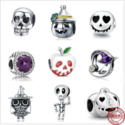 2020 New Halloween Horror Demon Pumpkin Skull Devil Original Pandora Charm Pendant Silver 925 Bracelet Lady DIY Making Jewelry