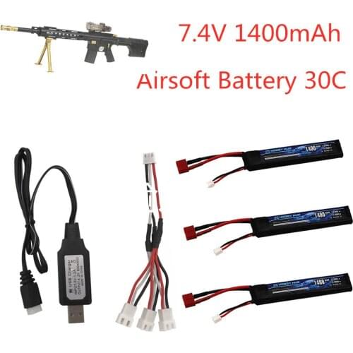 3pcs RC Lipo Battery 7.4V 1400mAh with 7.4V Charger Mini Airsoft Guns Battery RC Model Lipo Battery T/SM/Tamiya/XT60