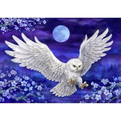 New 5D DIY Diamond Painting White owl animal Embroidery Full Round Diamond Cross Stitch Rhinestone Mosaic Painting Decor Gift