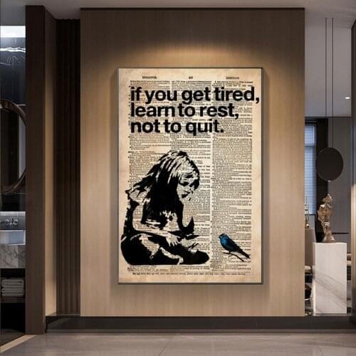 Banksy Inspiration Art Canvas Painting Vintage Page Book Prints Poster Wall Art Picture for Office Living Room Home Decoration