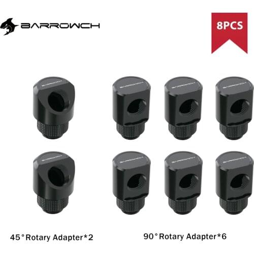 Barrowch 6pcs 90°Rotary Adapter +2pcs 45°Rotary Adapter 'G1/4' thread with smooth surface water cooling Adaptors Metal M to F