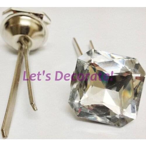 Free shipping 50PCS/LOT 23MM Square Diamond Crystal Glass Prongs Forks/ Decoration buttons / Upholstery tacks