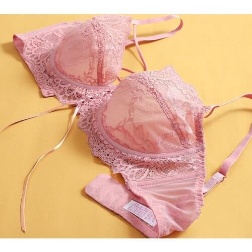 Fashion Pink Transparent Lace Bra And Panty Sets Plus Size D E Cup Ultra-Thin No Padded Bras Sexy Lingerie Women Underwear Set