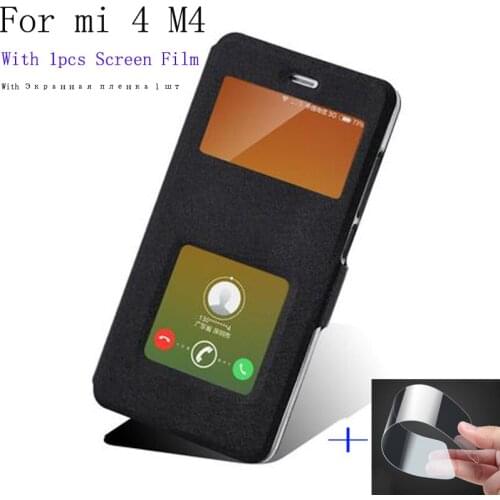 Luxury Phone Case For xiaomi mi 4 M4 case shell cover open window PU leather case For xiaomi mi4 M 4 flip case back cover shell