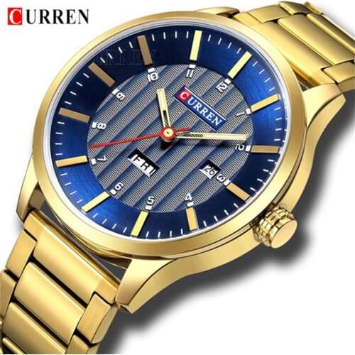 CURREN 8316 New mens fashion brand steel belt week calendar life waterproof sports quartz watch stainless steel mens watch