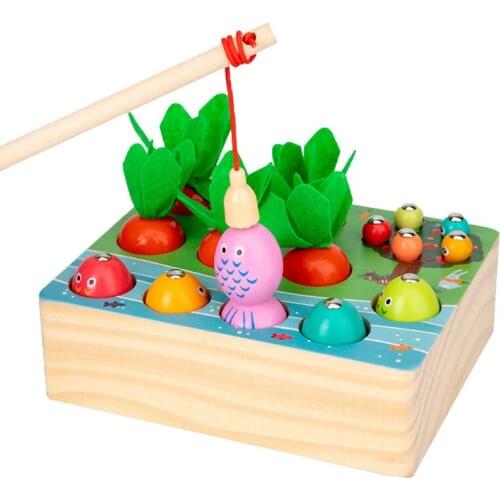 Baby Montessori Toys Wooden Carrot Pull Fishing Games Kids Sensory Educational Toys Learning Materials Gifts 1-4 Year Old