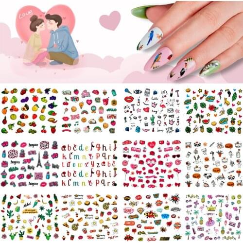 Nail Art Designs Decal Sexy Lipstick Flowers Comics Love Series Nail Sticker Transfer Nail Art Sticker DIY Full Wraps Nails