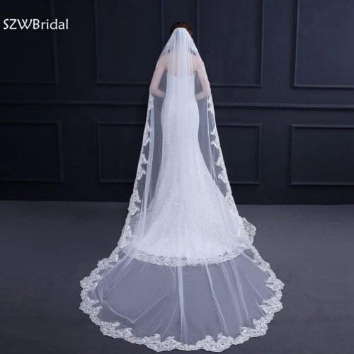 2019 White Ivory Cathedral Wedding Veils Long Lace Edge Bridal Veil with Comb Wedding Accessories Bride Mantilla Wedding Veil