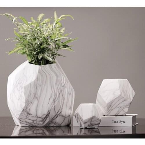 Geometric Home Decor Flower Pots Ceramic Vases Marble Grain Vein Texture Decorative Flower Vases Flowerpot Planters