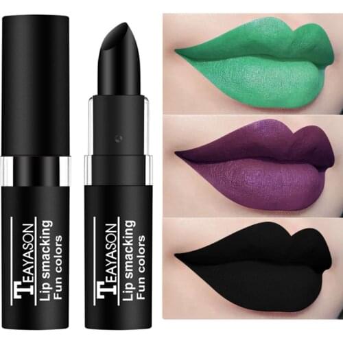 TEAYASON Matte Lipstick 12 Colors Green Purple Black Lip Stick Matte Beauty Sexy Maquillaje Long Lasting Lip Cosmetic Makeup